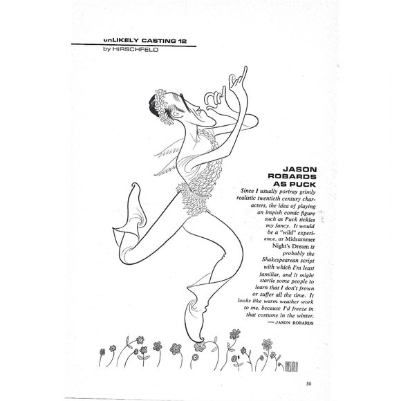 Jason Robards as Puck Unlikely Casting by Hirschfield 1960s Vintage Print Ad 9 i - Picture 1 of 4